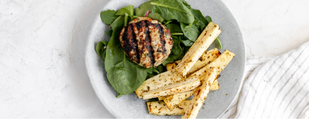 Greek Seasoned Turkey Burgers & Parsnip Fries